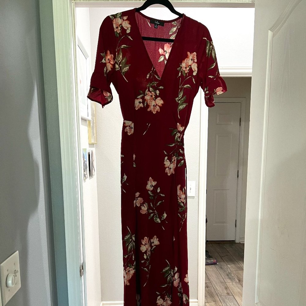 Long burgundy floral Lulus dress size M